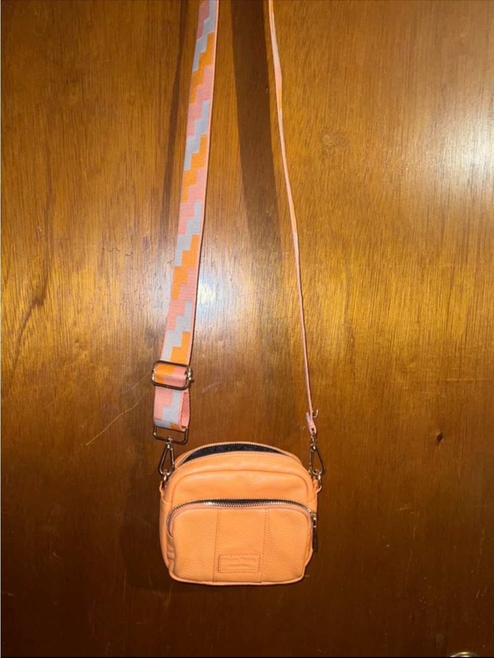 Peach Crossbody Bag with Decorative Strap